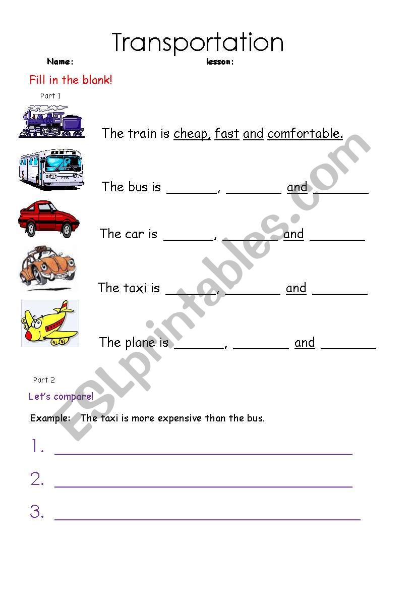 Transportation worksheet