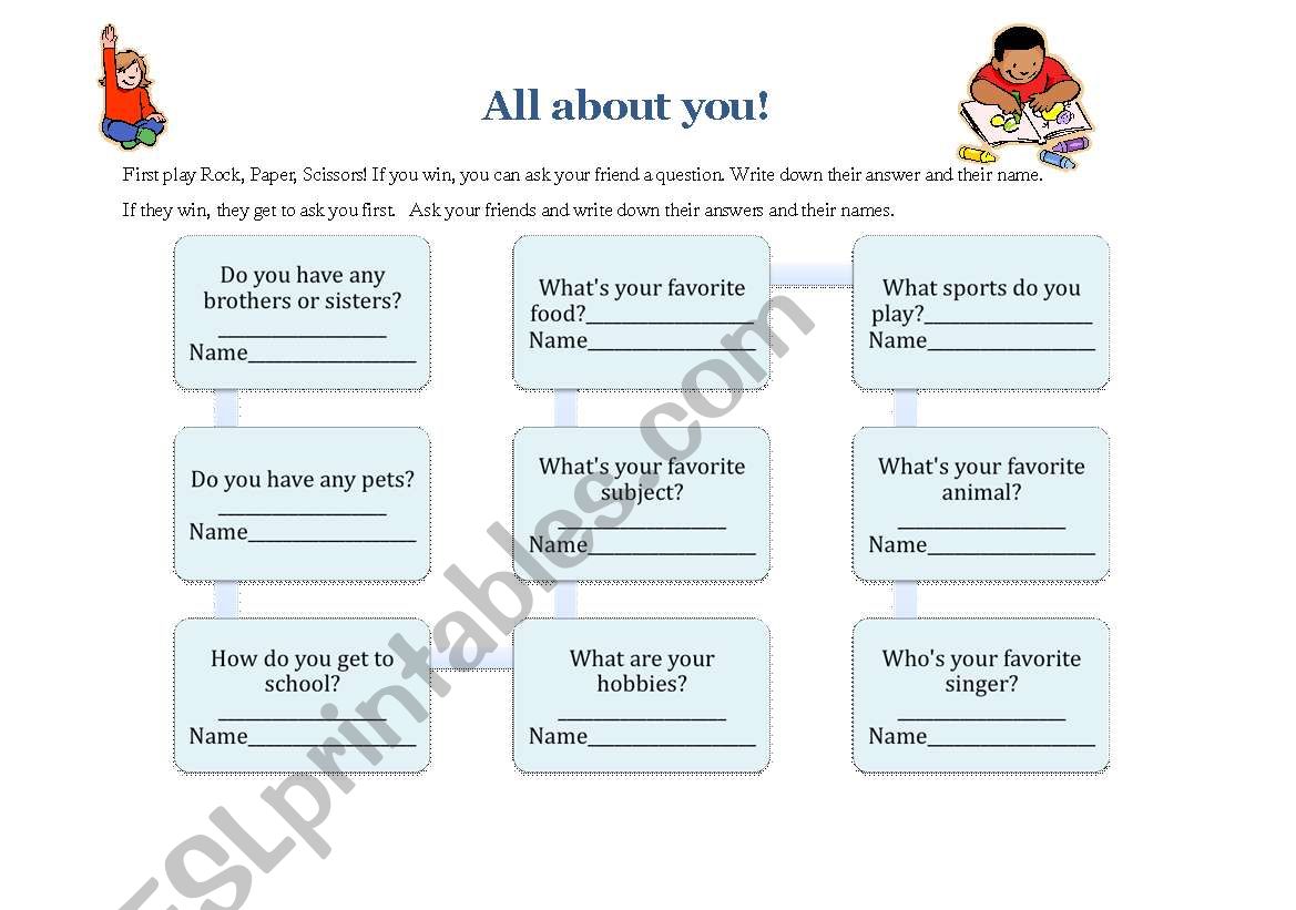 All about you worksheet