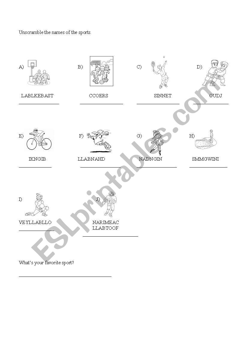 Sports worksheet