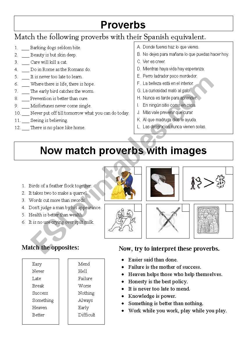 Proverbs ESL Worksheet By Laura Cordoba