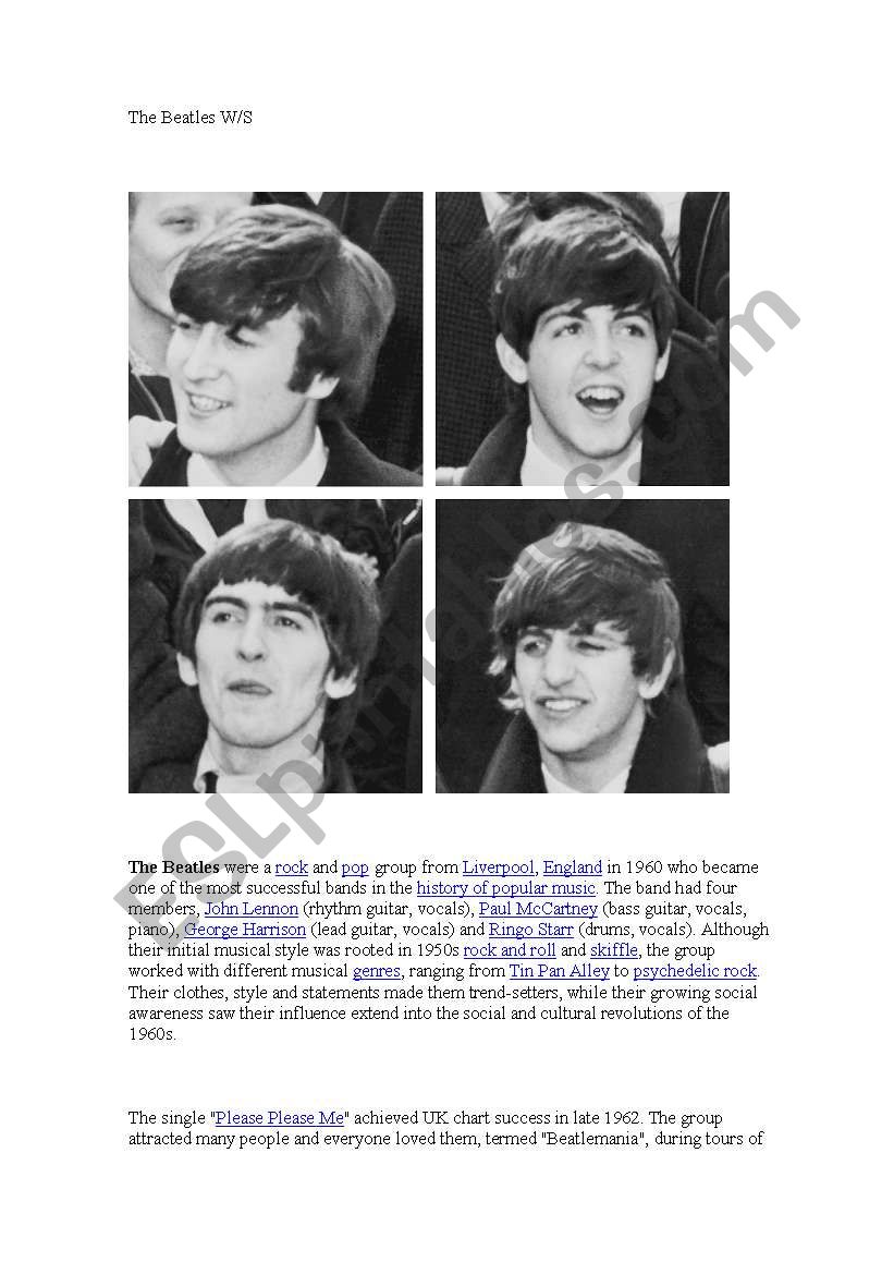 Beatles Worksheet  worksheet