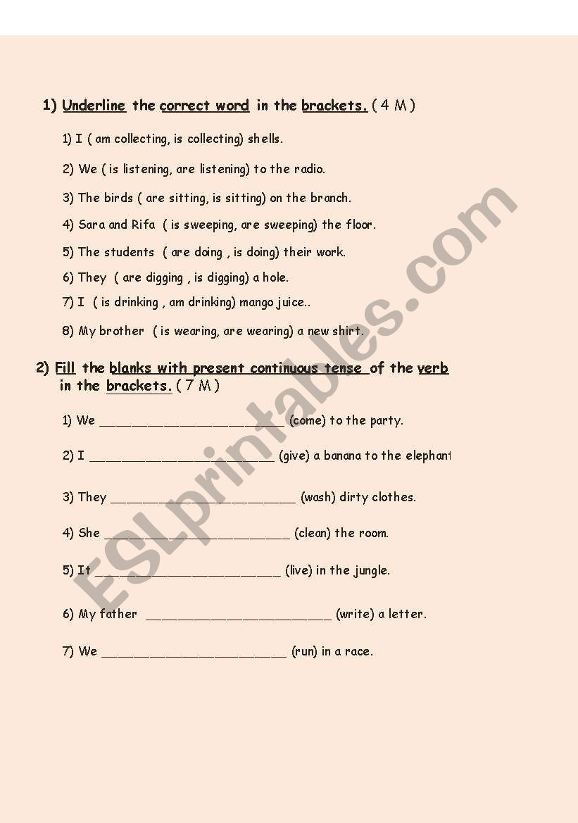 present continuous tense worksheet