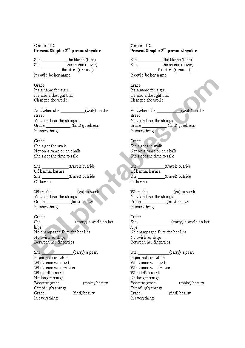 Grace U2 worksheet