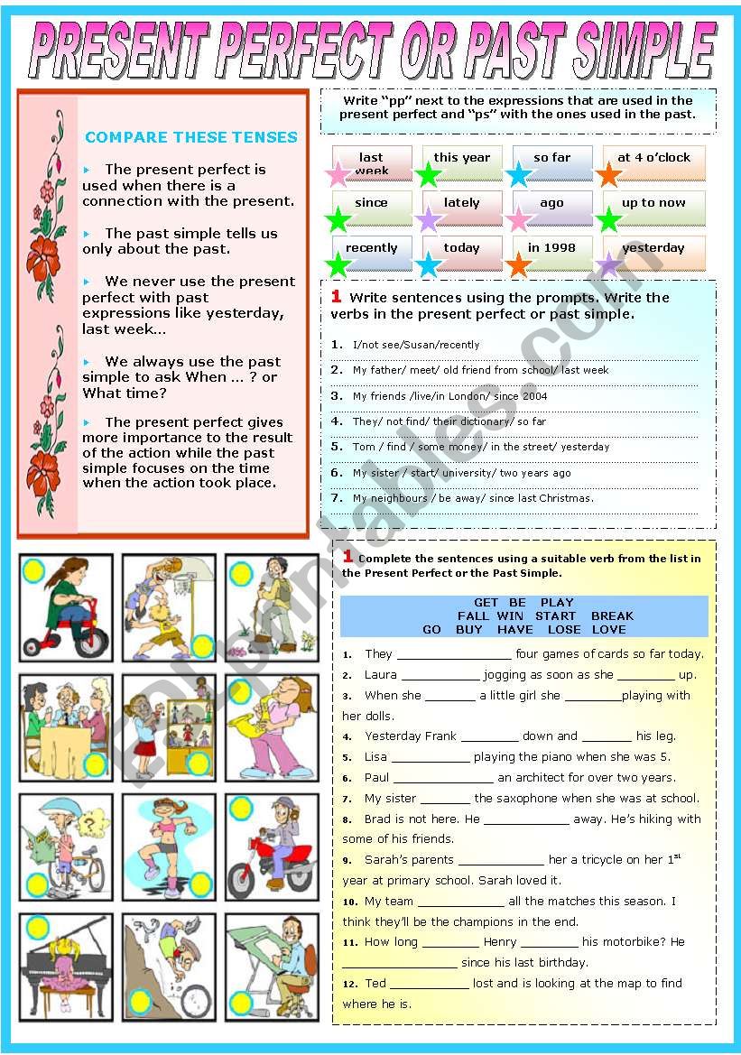 PRESENT PERFECT OR PAST SIMPLE (TWO PAGES) - ESL worksheet by Katiana