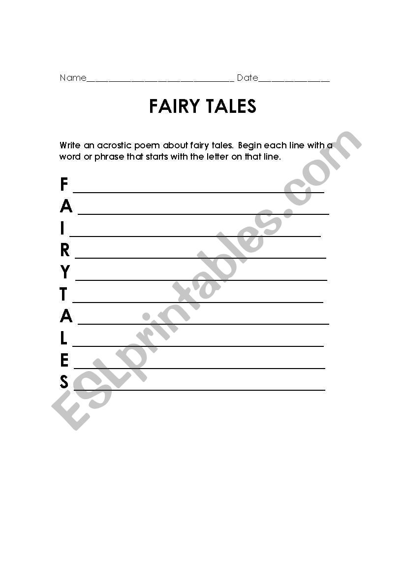 Fairy Tale Acrostic Poem worksheet