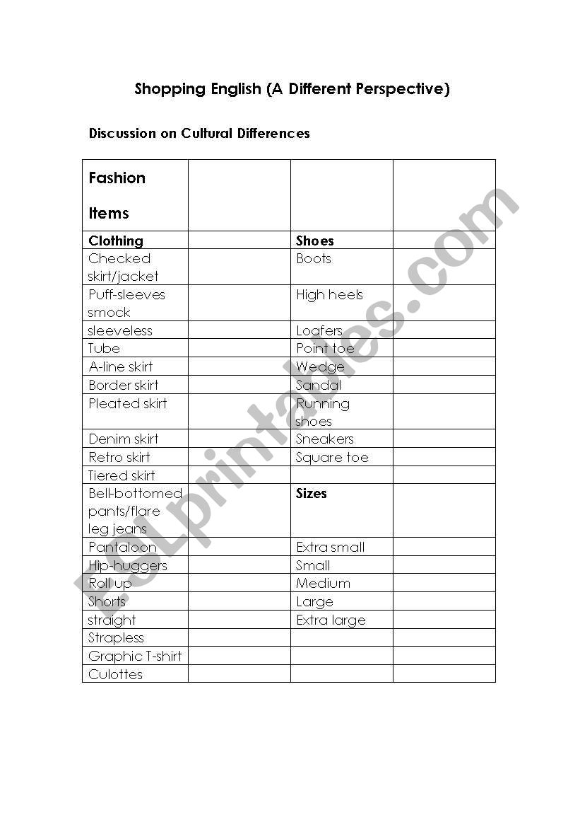 Shopping English worksheet