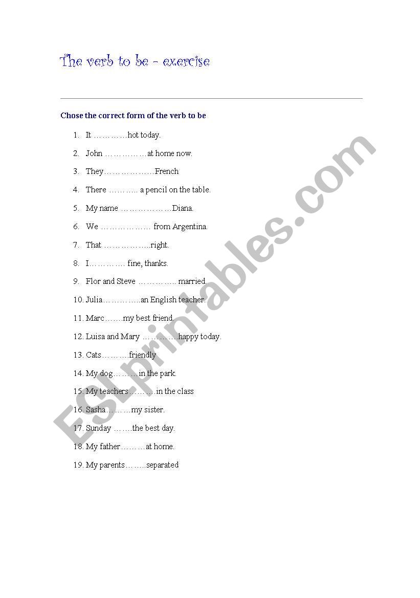 verb to be worksheet