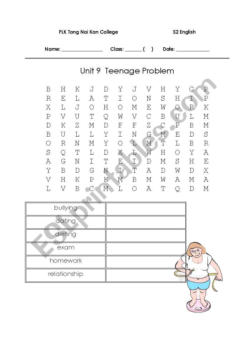 teenage problem worksheet
