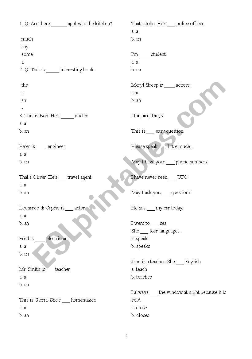 grammar worksheet