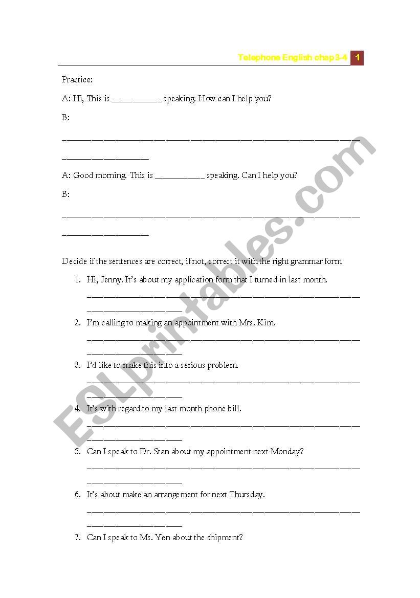 Telephone English worksheet