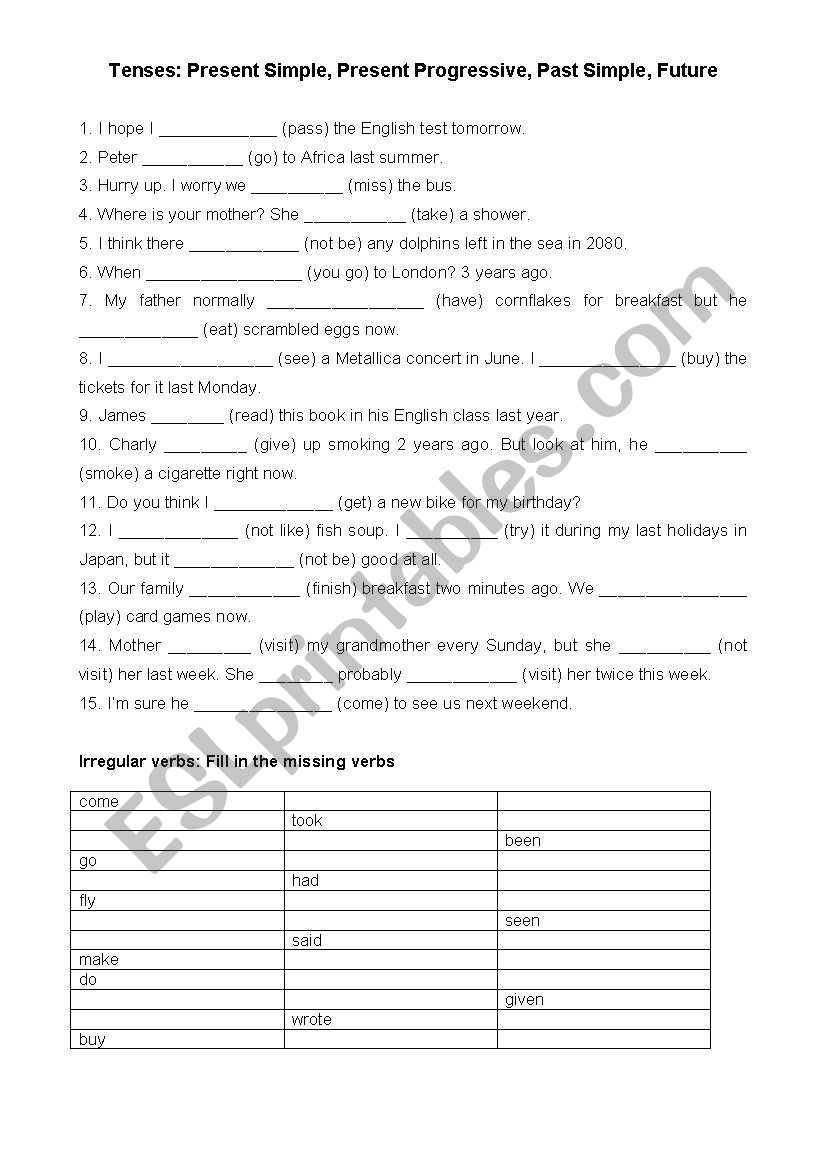 Mixed Tenses worksheet