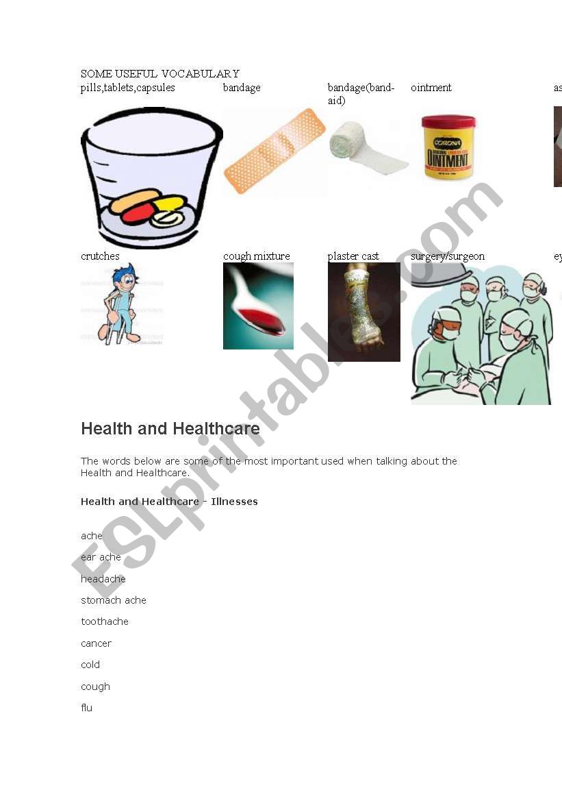 health and illnesses worksheet