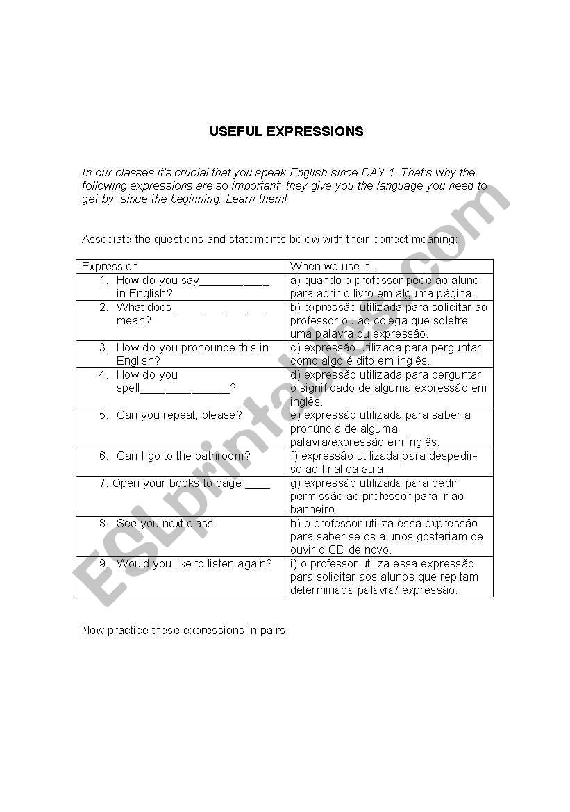 Useful Expressions worksheet