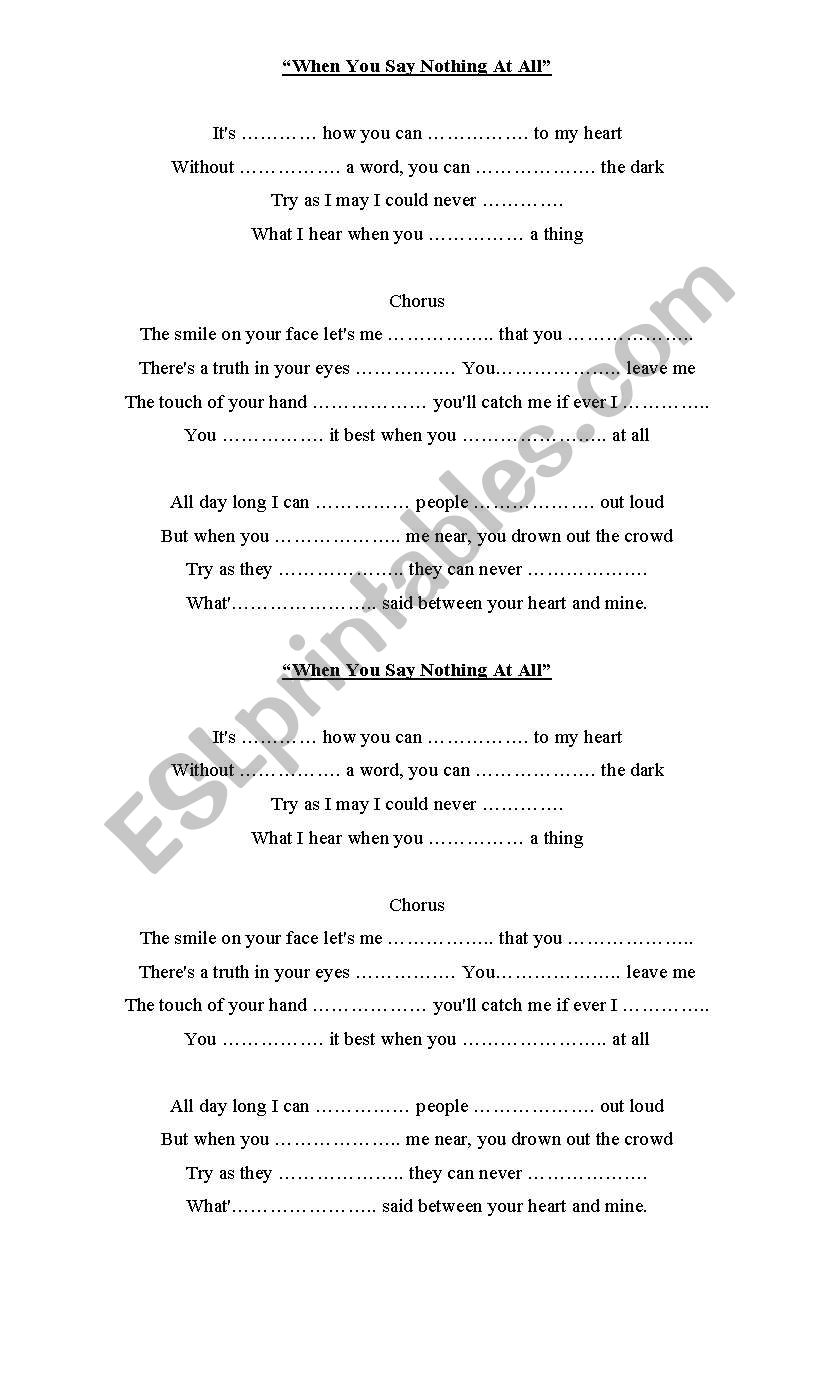 song worksheet