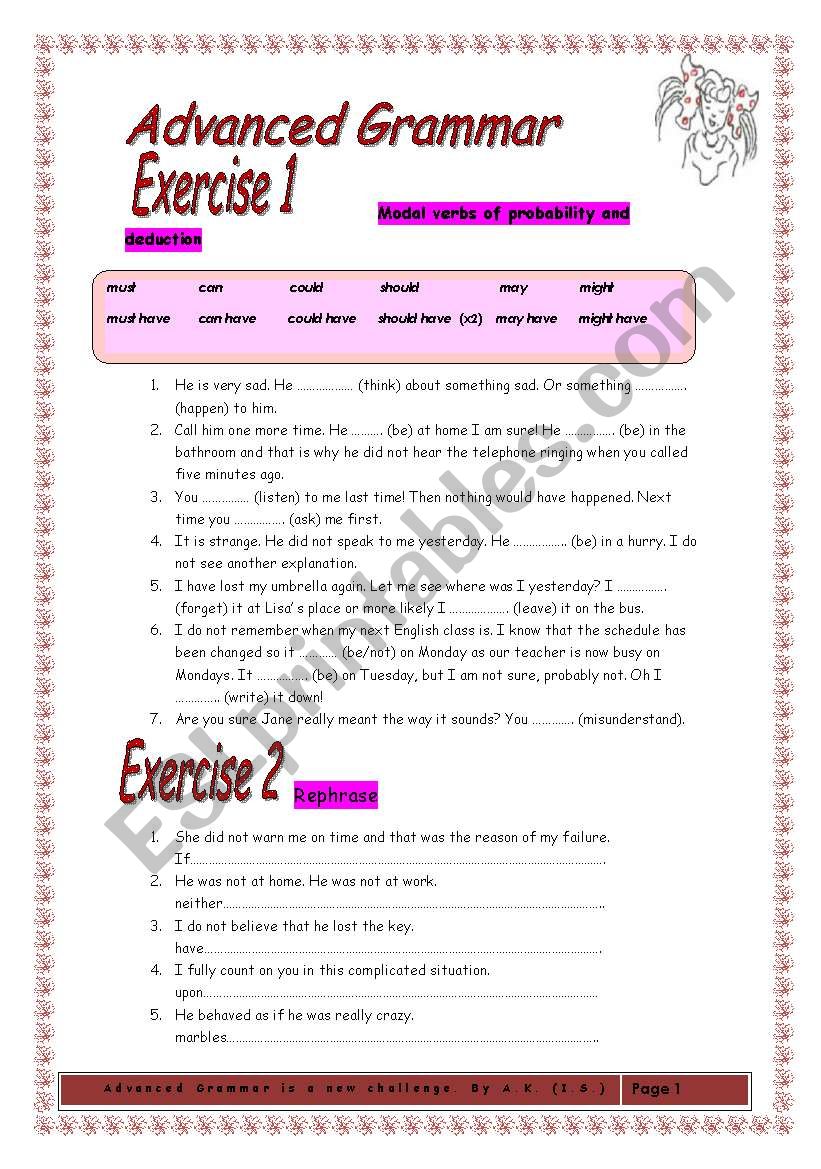 6 PAGES OF ADVANCED GRAMMAR EXERCISES WITH A KEY ESL Worksheet By Allakoalla