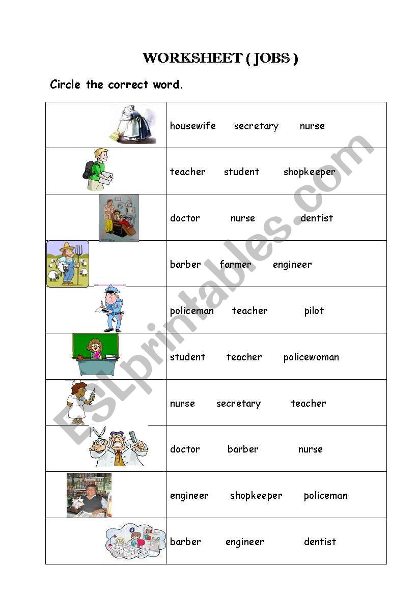 jobs  worksheet