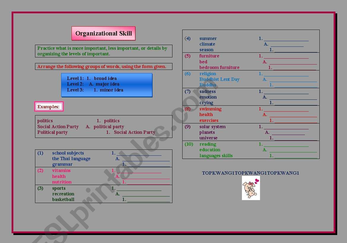 Organizational skill worksheet