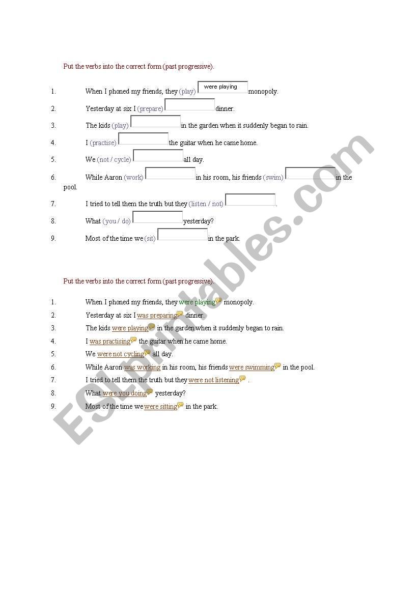 Past continuous exercises worksheet
