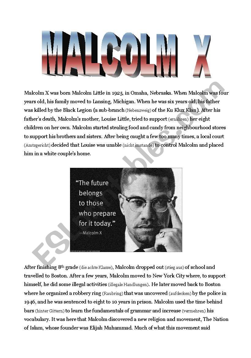 Malcolm X Worksheets For 8th Grade Free Printable