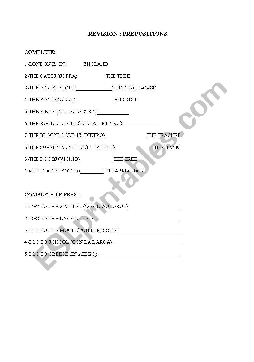 REVISION  PREPOSITIONS worksheet