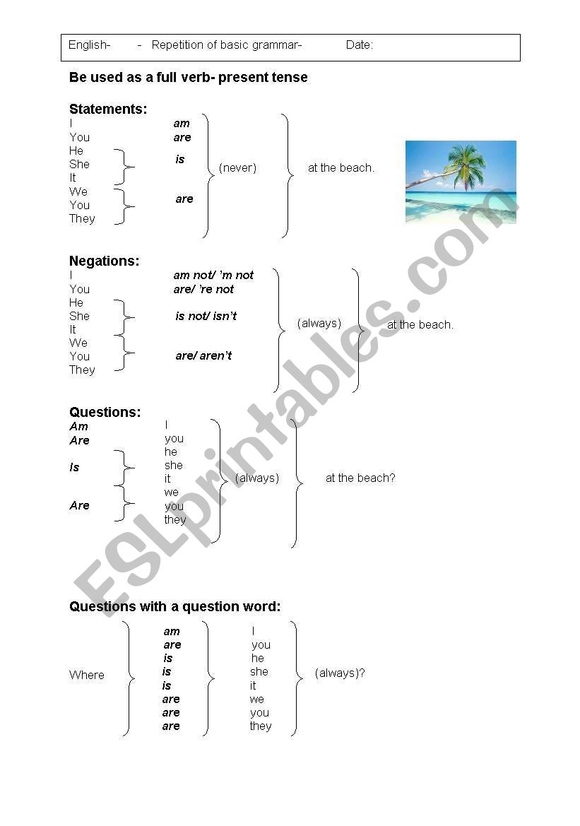 Simple Present of to be worksheet