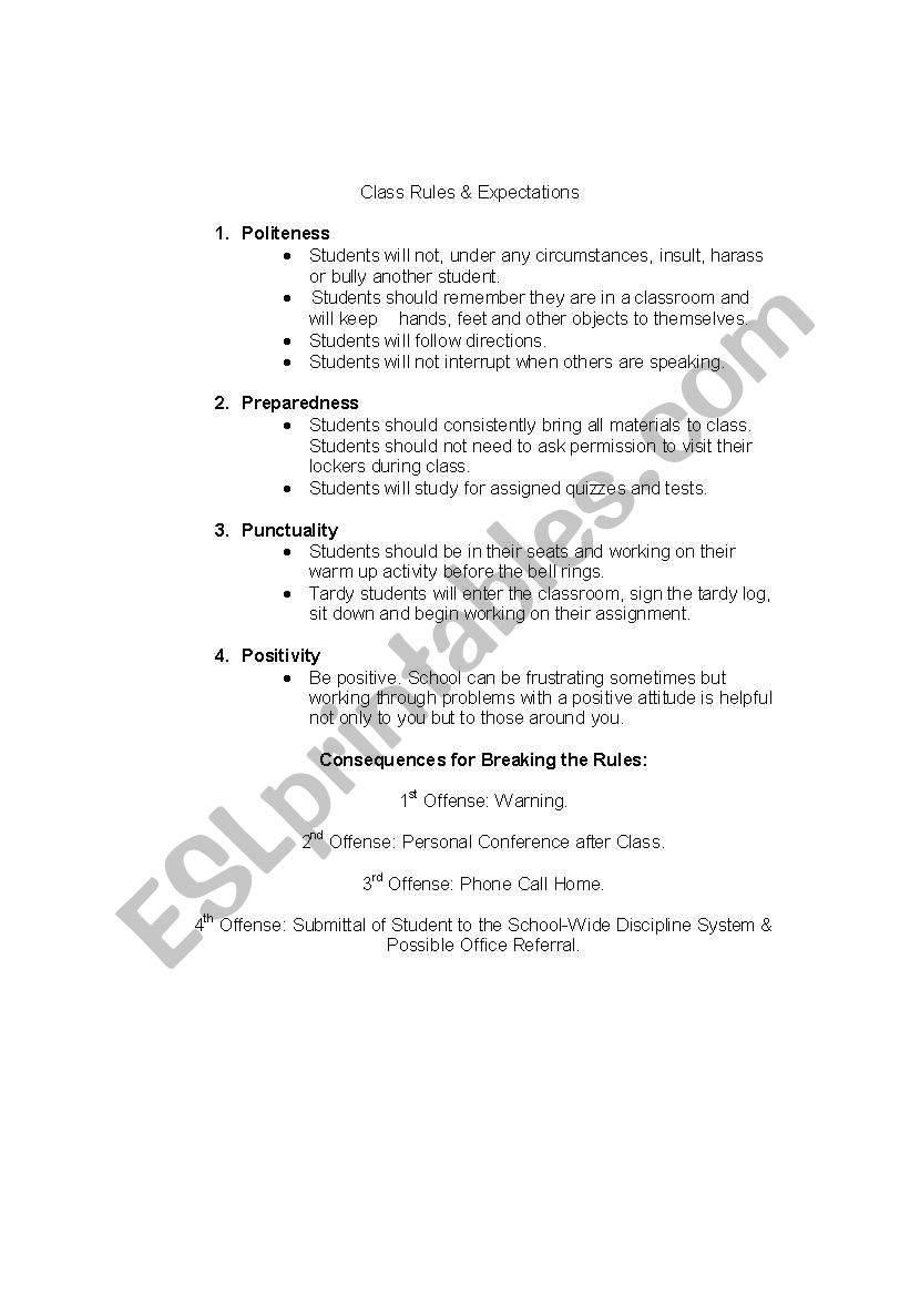 Classroom Rules worksheet