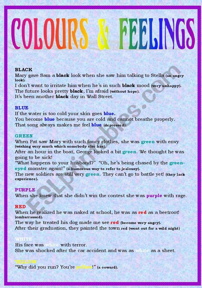 Colours and feelings: expressions (1/2)