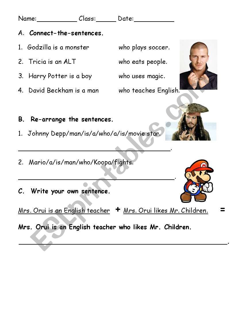 Relative Clause: Who worksheet
