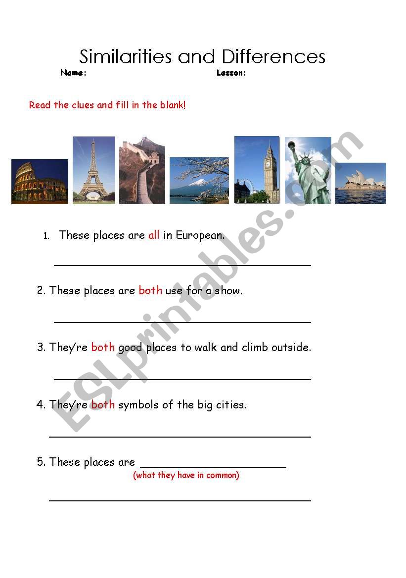 Similarities and Differences worksheet
