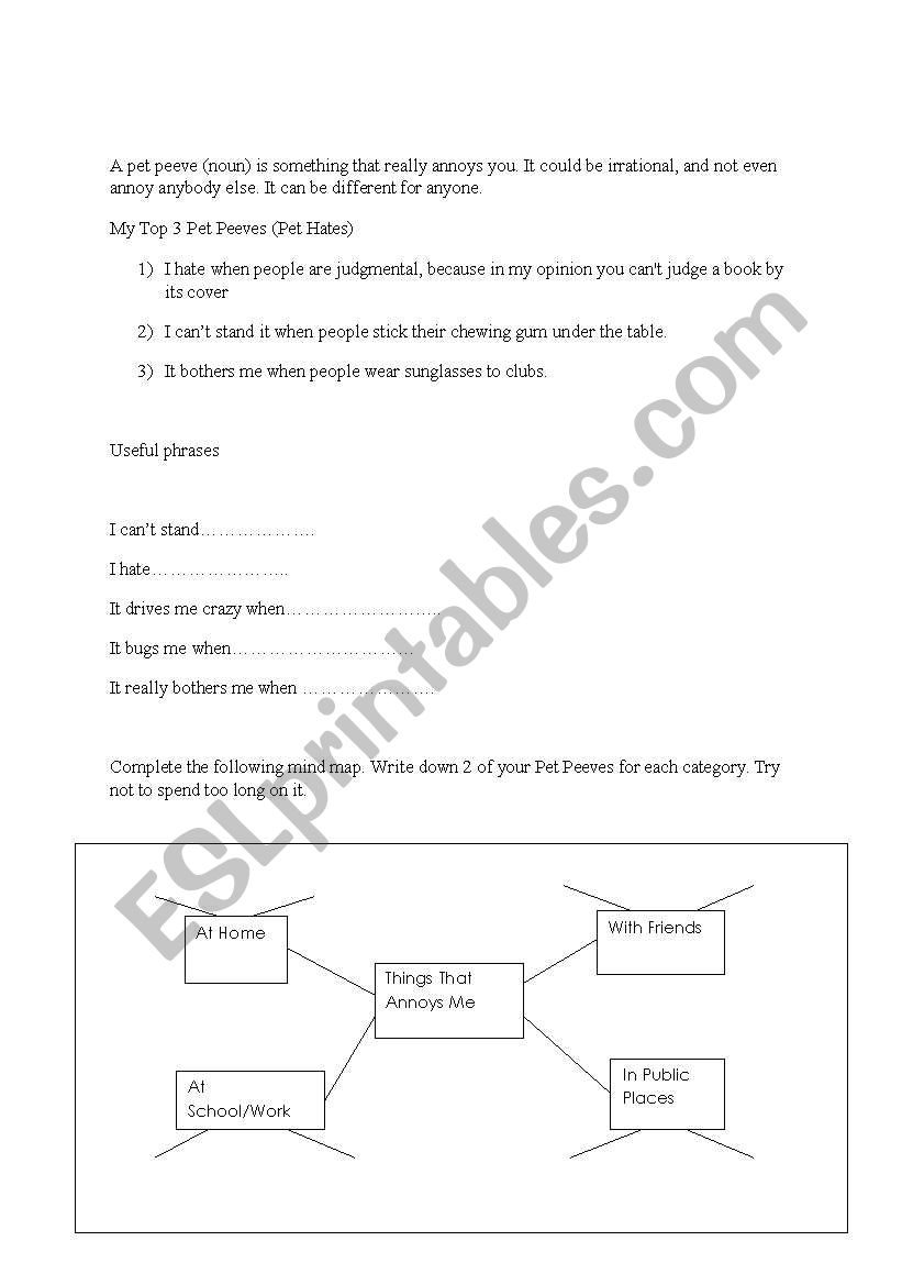 Pet peeves worksheet