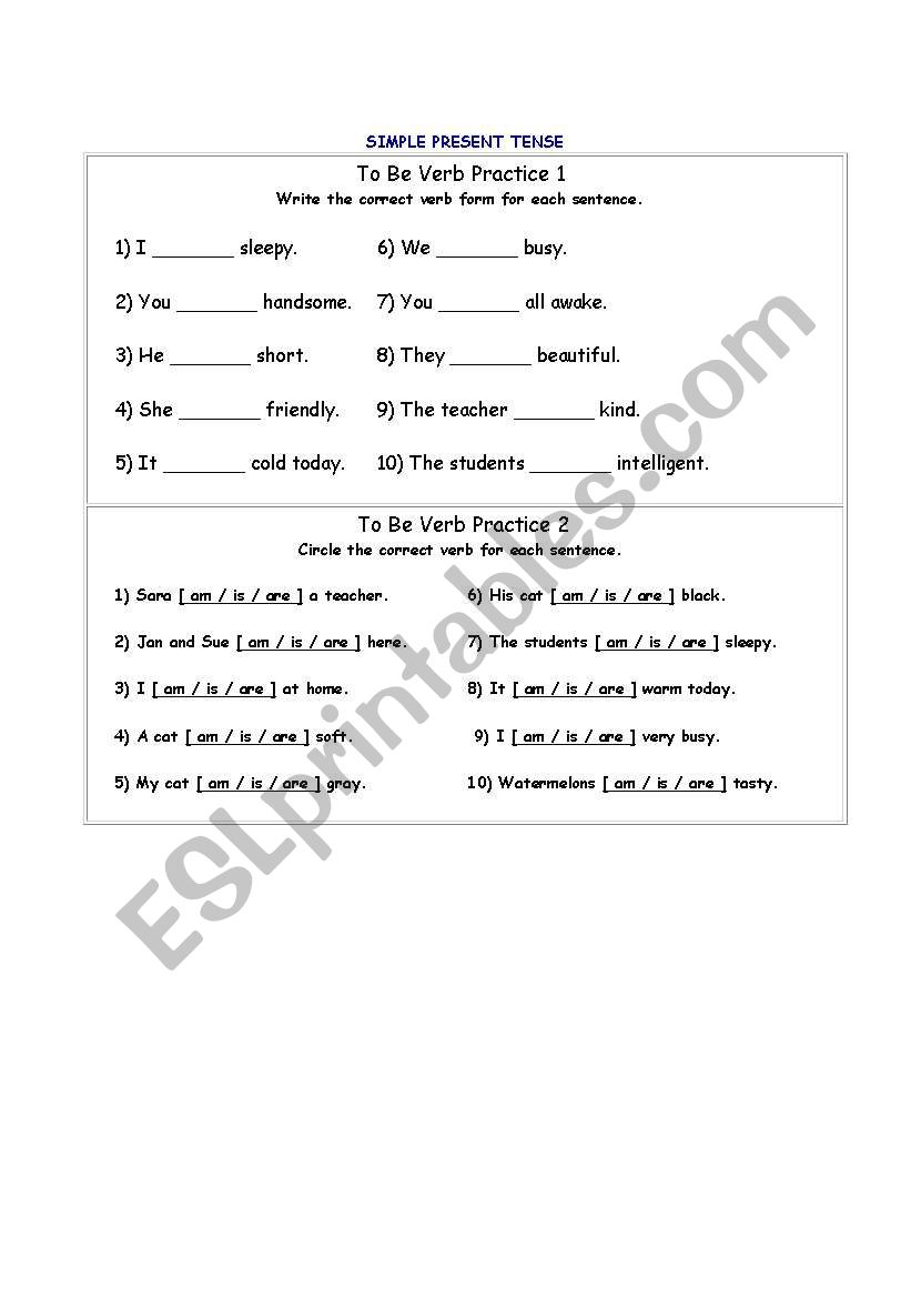 VERB TO-BE worksheet