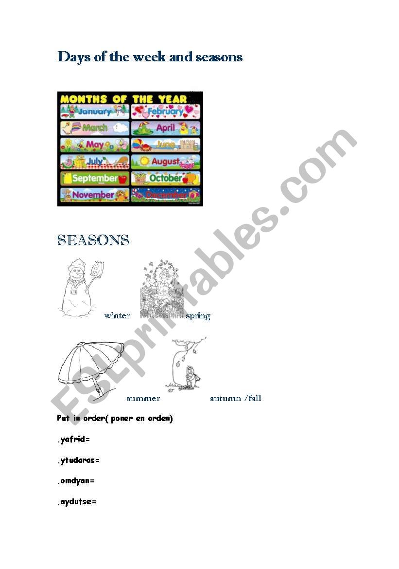 Days and seasons worksheet