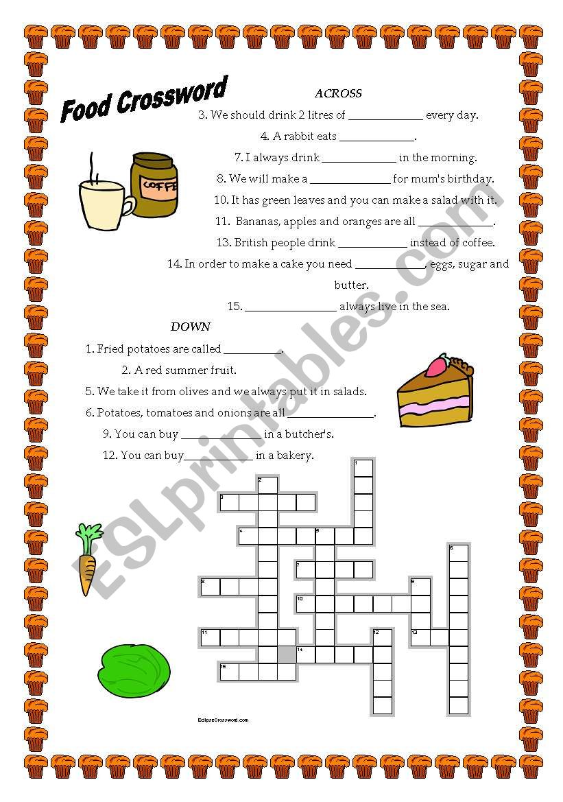 Food crossword worksheet