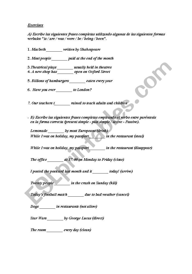 passive exercise worksheet