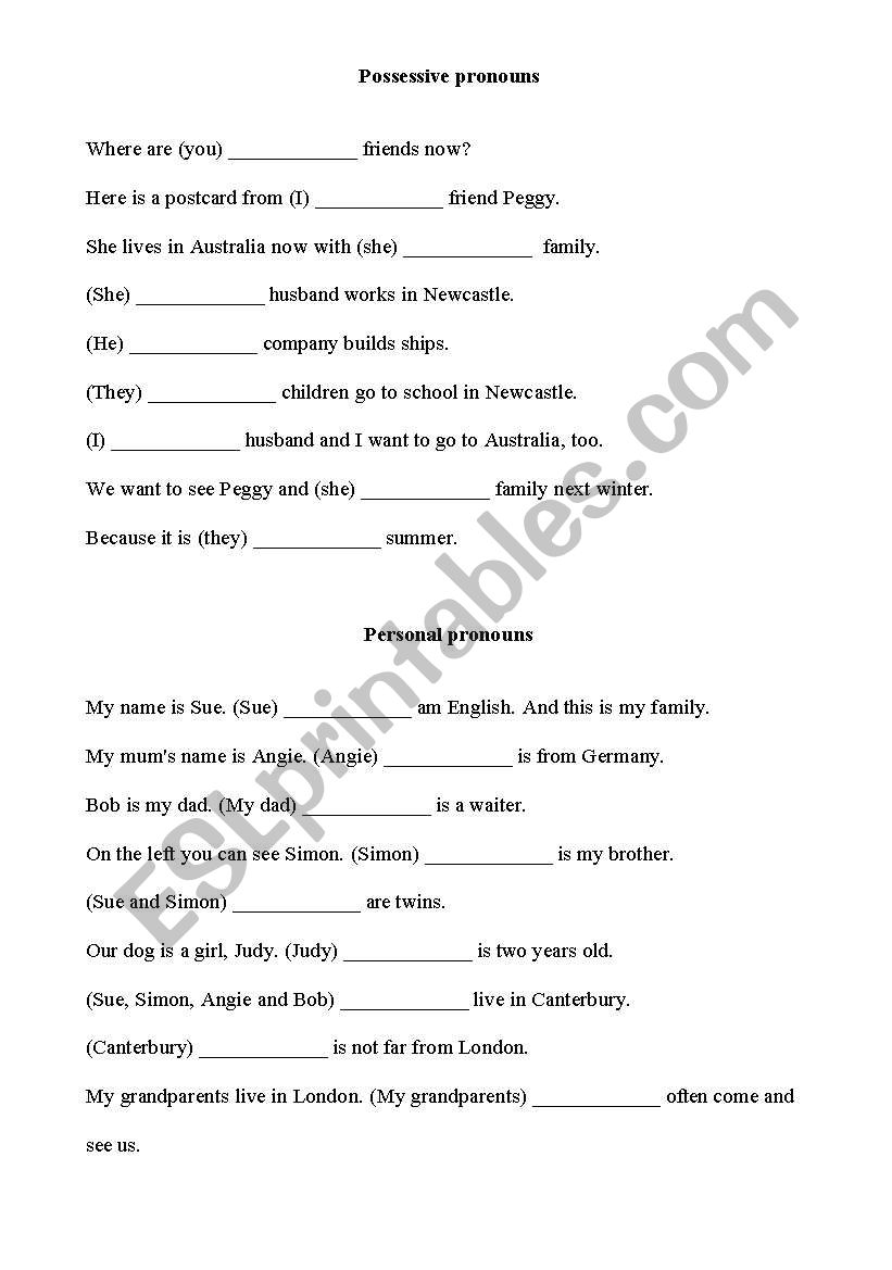 Possessive Pronouns worksheet