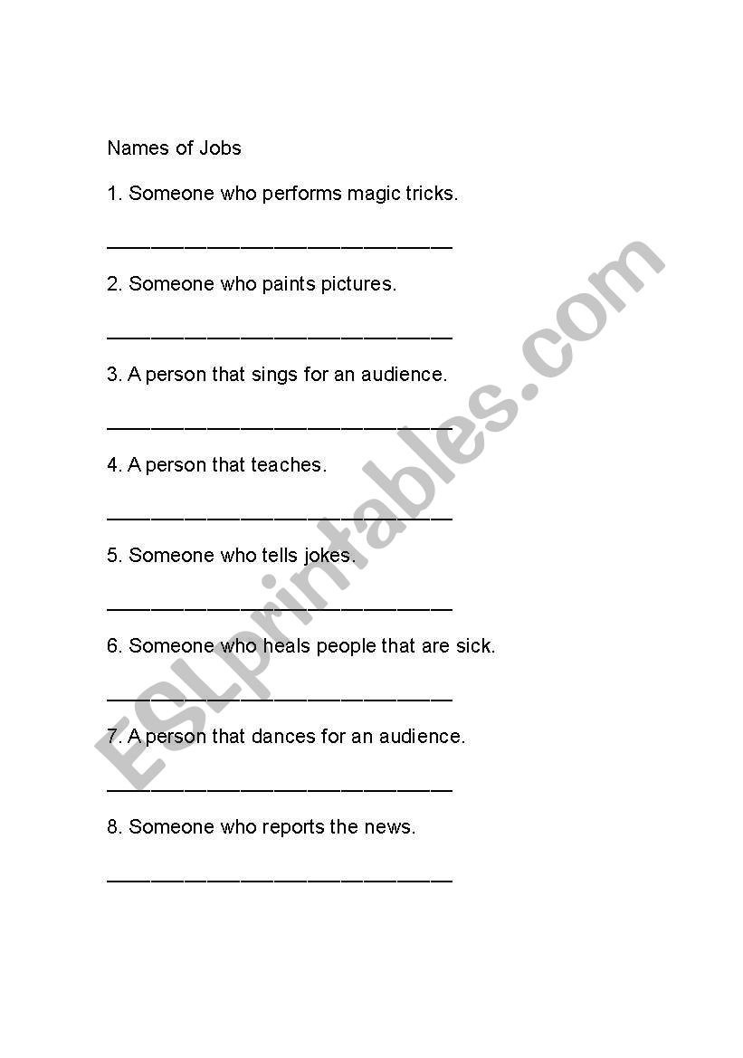 Names of Jobs worksheet