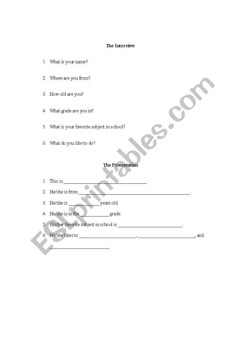 English Worksheets: Classmate Interview