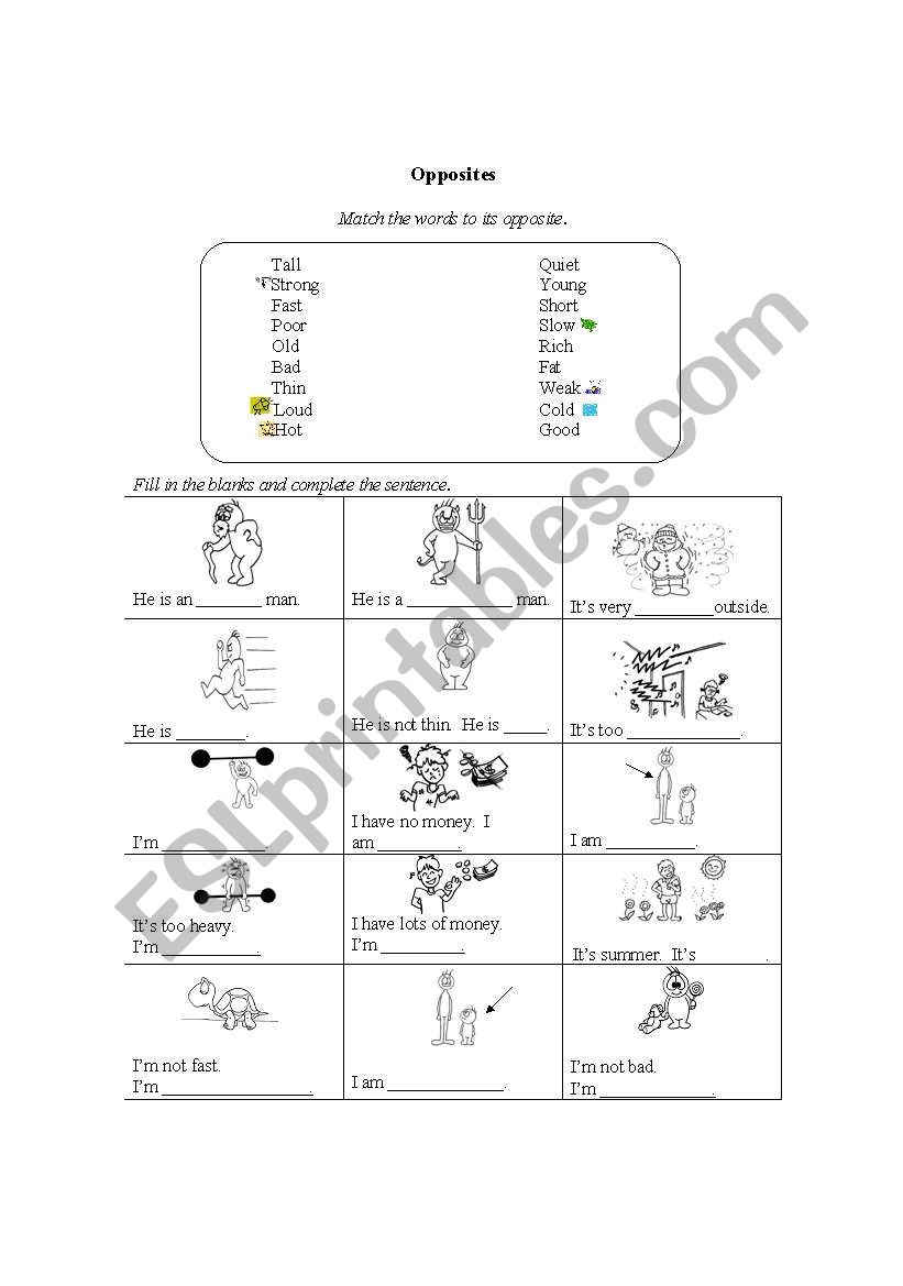 Opposites worksheet