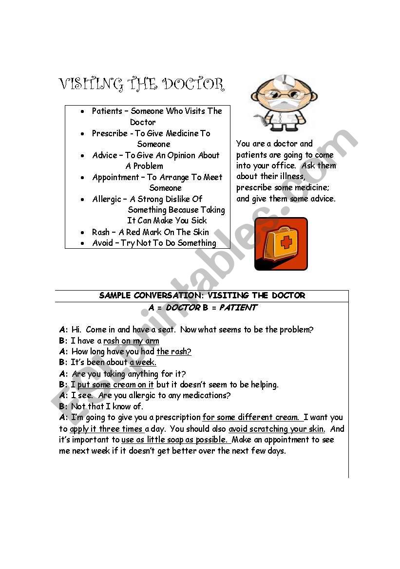 Visiting the Doctor Role Play worksheet