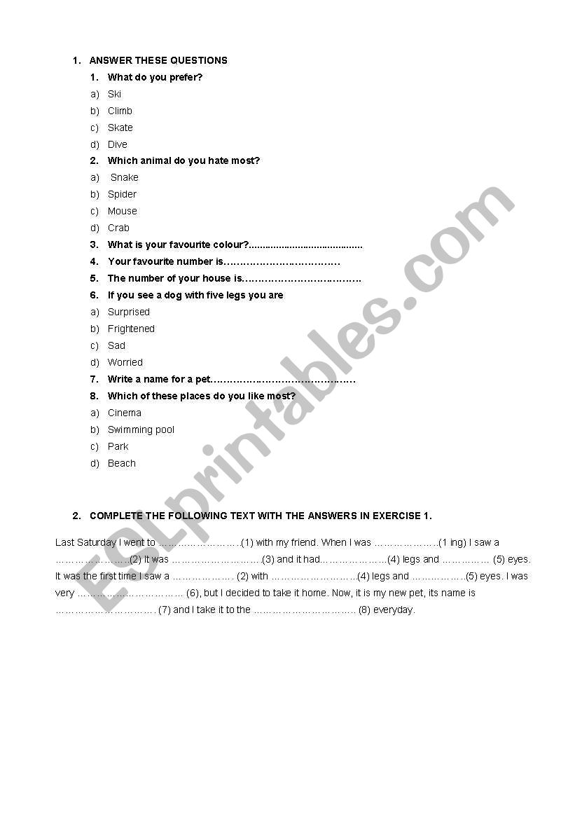 A crazy story worksheet