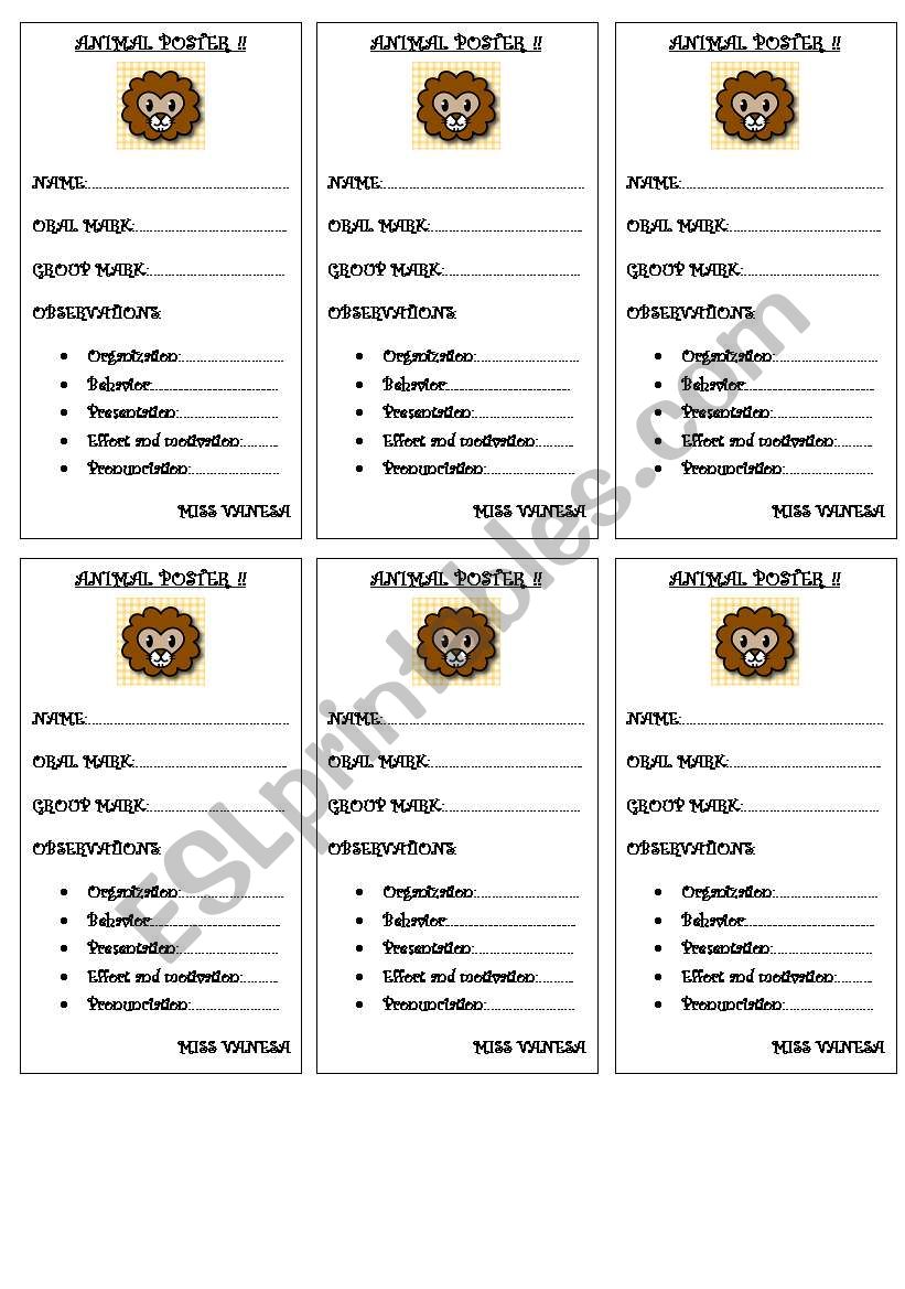 animal project mark worksheet