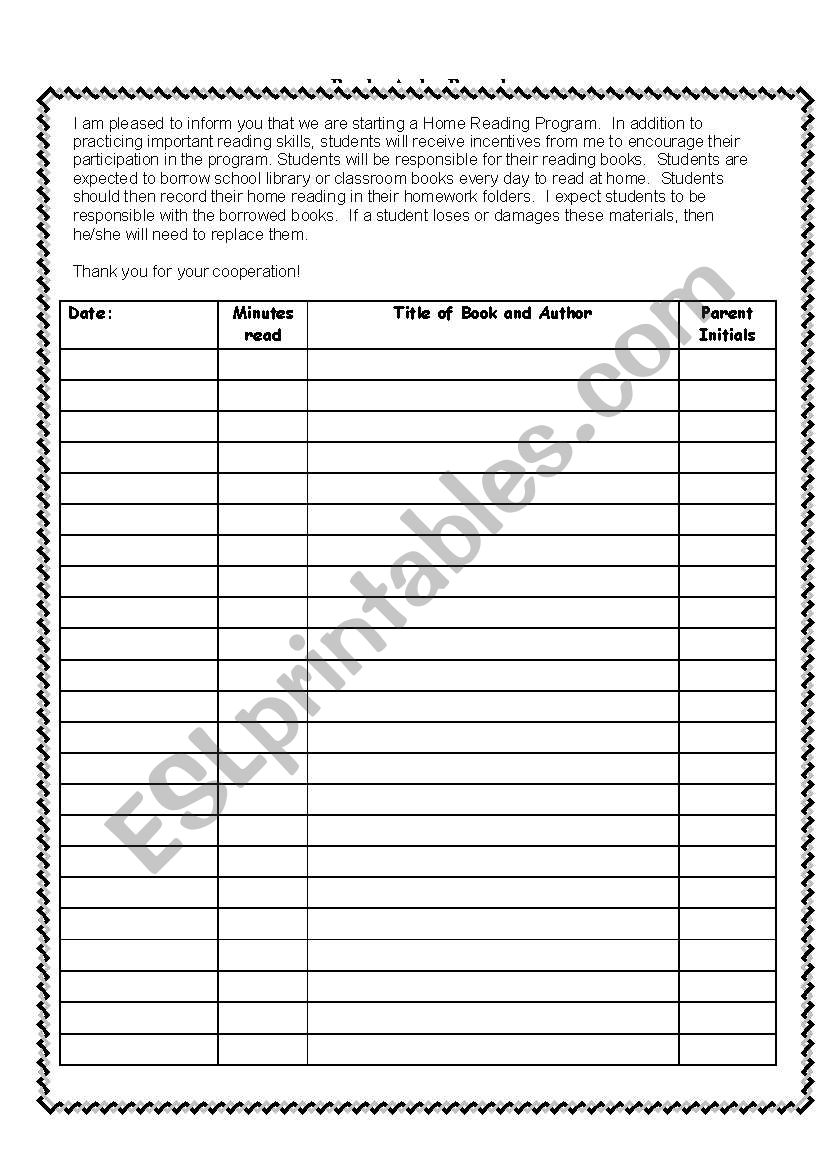 Read and Record worksheet