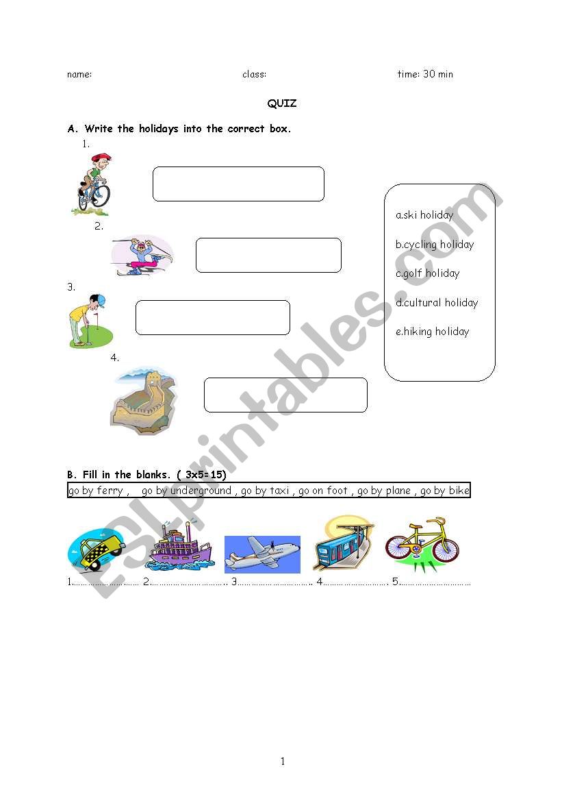 holidays worksheet