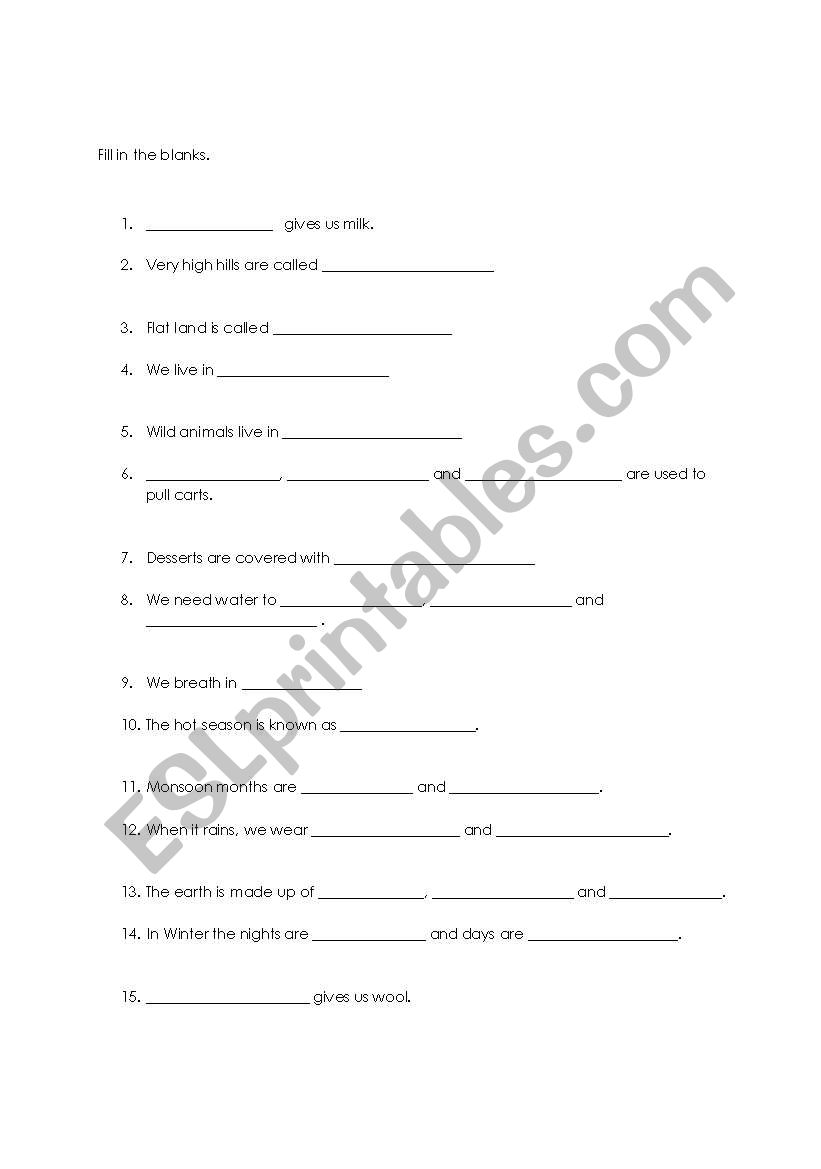 ENVIRONMENTAL STUDIES worksheet