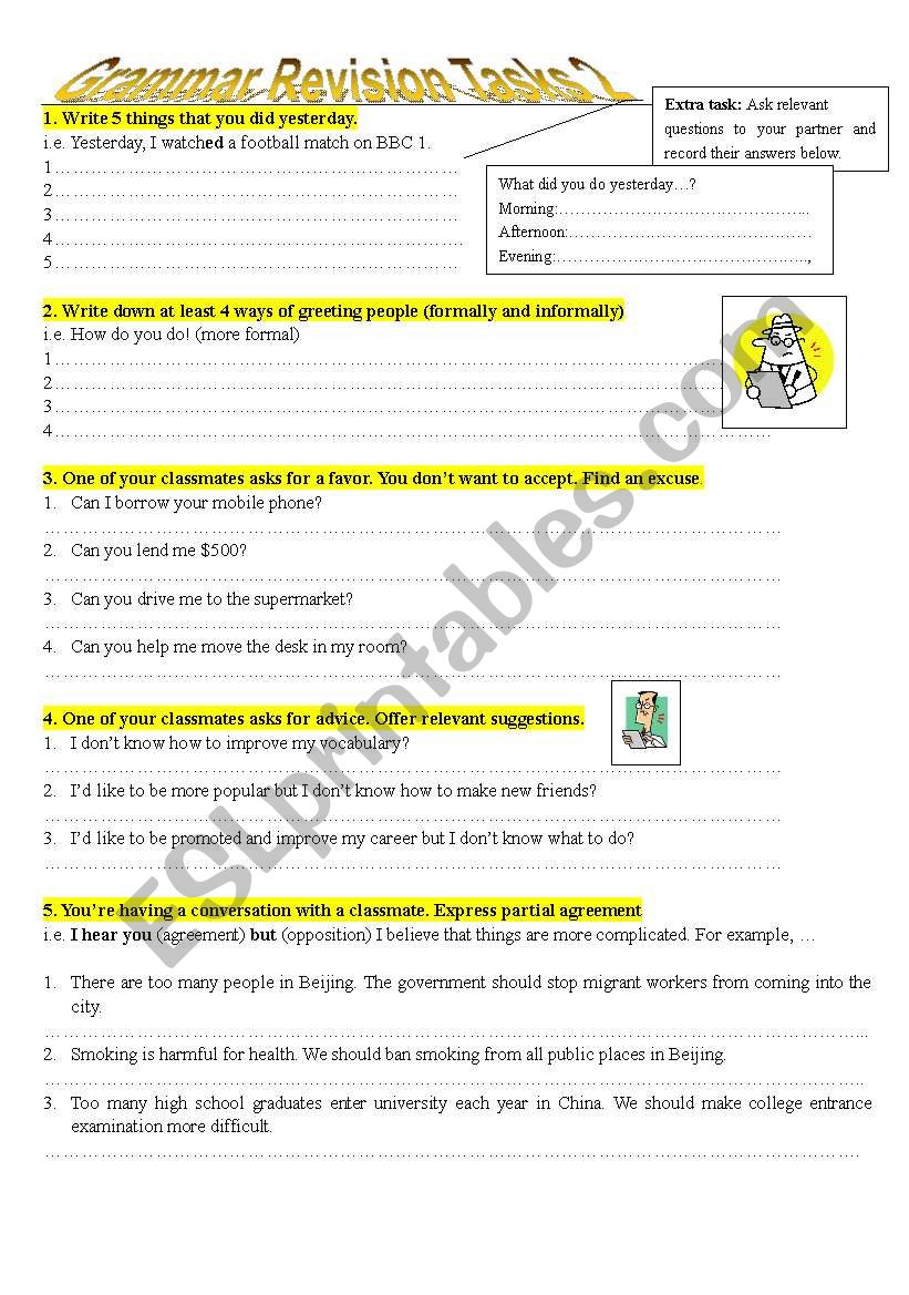 Grammar Revision Tasks 2 worksheet