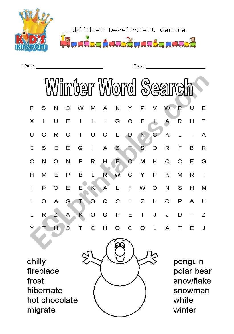 Winter Weather Word Search Printable