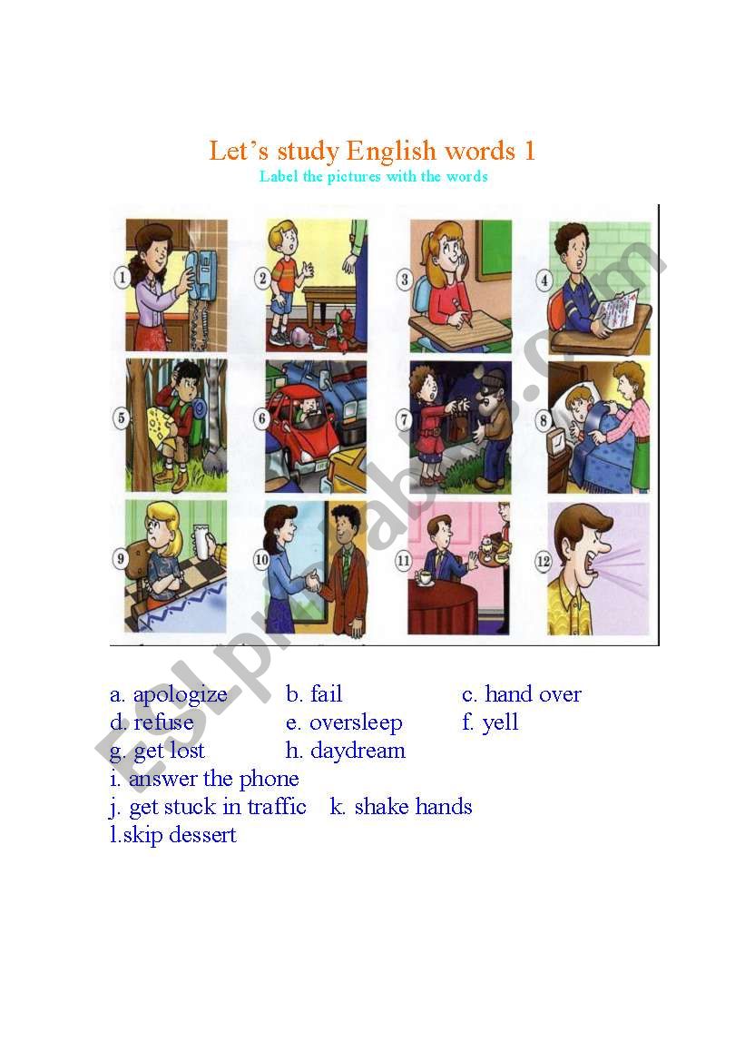 English Worksheets: Let´s Study English Words