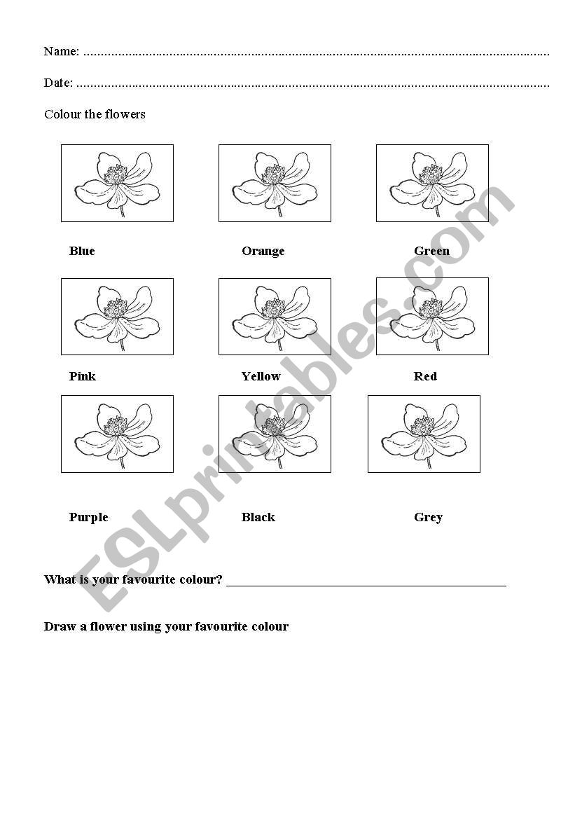 Colour the flowers worksheet