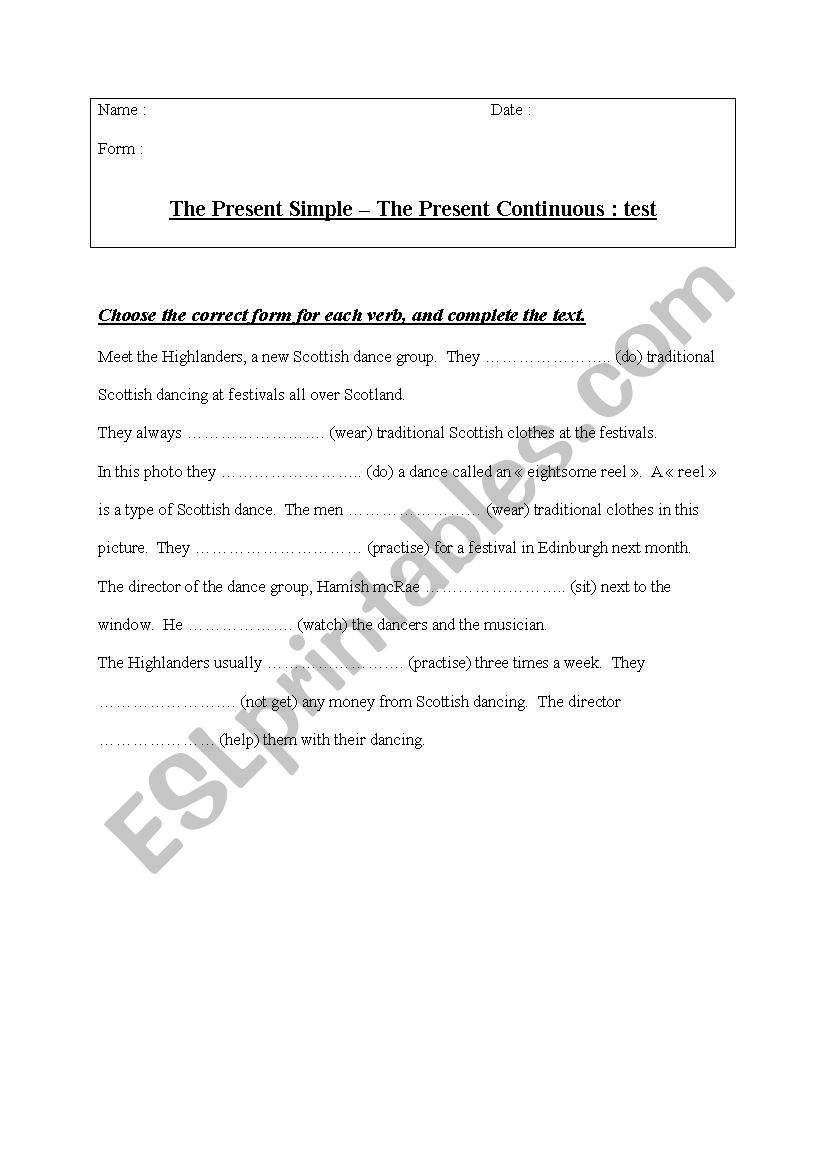 Present Simple and continuous worksheet
