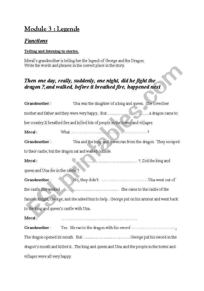 Legends: vocabulary exercise worksheet